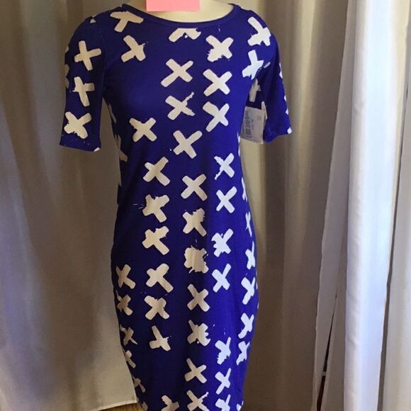 NWT LULAROE Julia dress in XS in royal blue & white - Picture 3 of 13